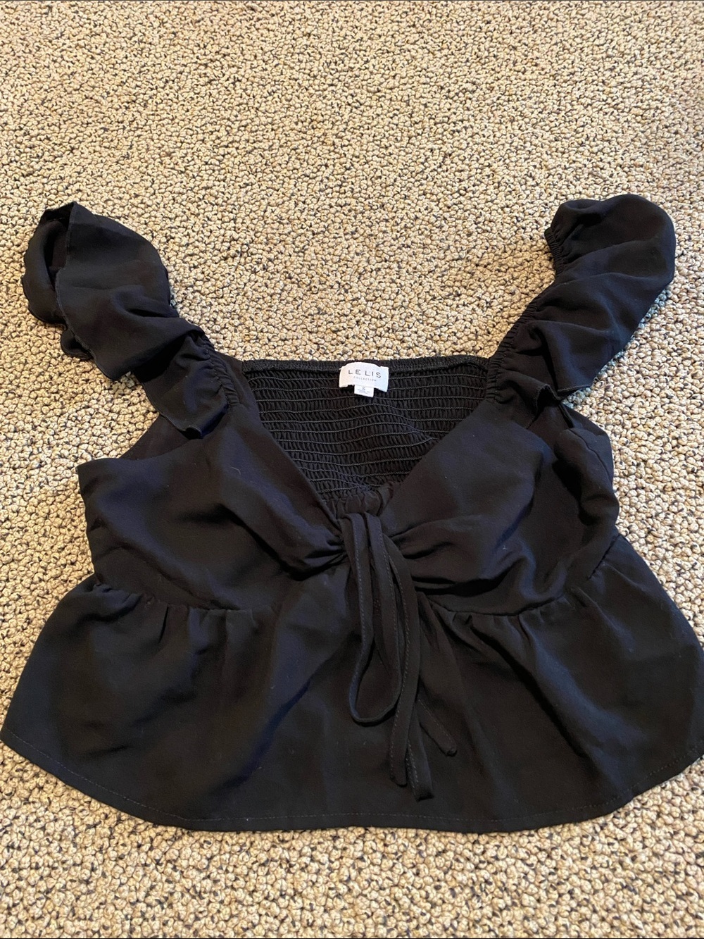 Le Lis Black Tie-Front Ruffle Crop Top